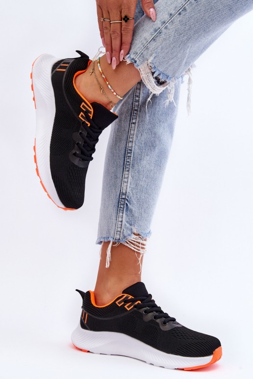 Klasikiniai moteriški sportiniai suvarstomi batai juodos ir oranžinės spalvos Darla