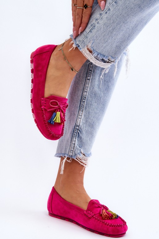 Suede Loafers With Bow And Fringes Fuchsia Dorine