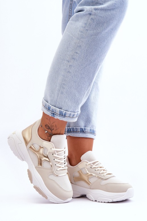 Women's Lace-up Sneakers Beige-gold Cortes