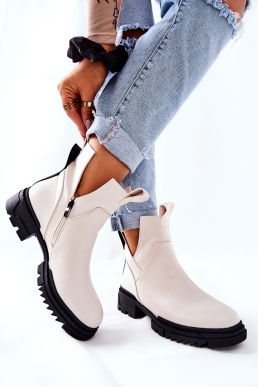 Booties With Cut-Out Detail Zip-up Boots White Corano