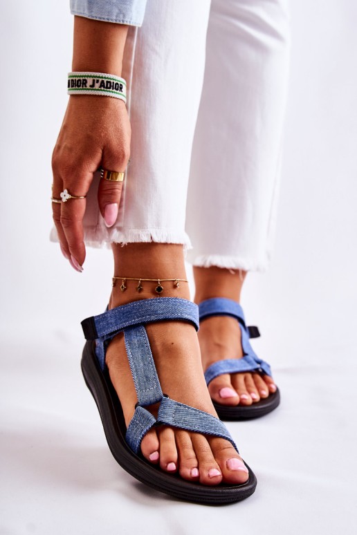 Classic Women's Sandals With Velcro Blue Kalla