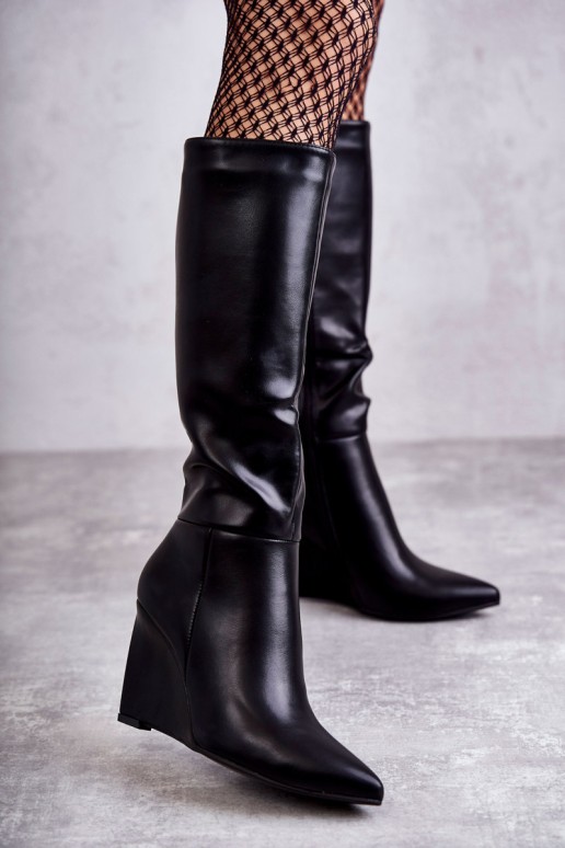 Leather Women's Wedge Boots Black Arlene