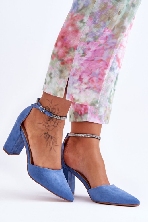 Suede Pumps with Rhinestones Blue Diamond