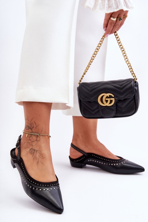 Leather Ballet Flats with Studs Black Laroshe