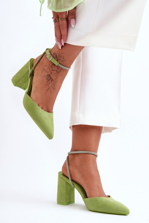 Decorative Ribbon Leather Pumps Green Lirosa