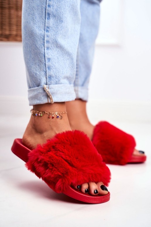 Rubber Slippers With Eco Fur Red Sensitive