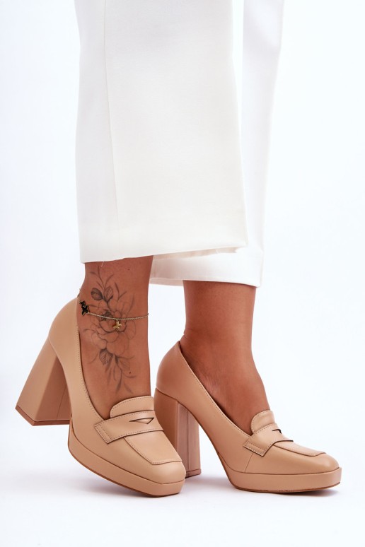 Leather High Heel Pumps Nude Alisa