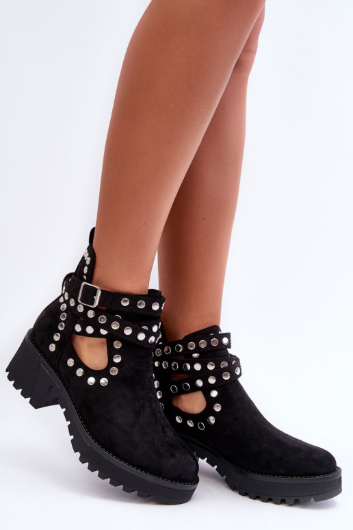 Women's Suede Boots with Decorative Studs Black Bella