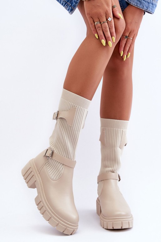 Women's Socks with Boot Beige Abroze