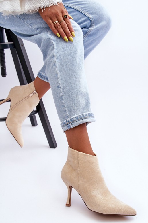 Women's Suede Ankle Boots With Heel Light Beige Merisa