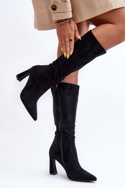 Suede Boots on Heel Black Adrolio