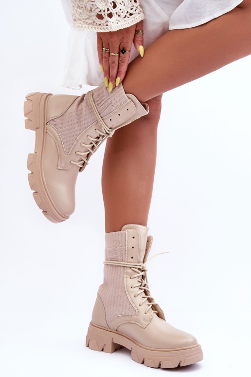 Women's Lace-up Booties Beige Marlissa