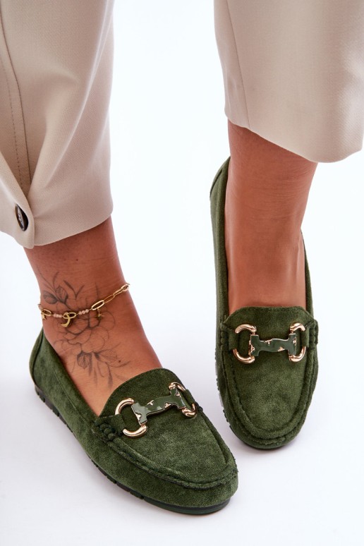 Women's Suede Moccasins with Ornament Green Dionira