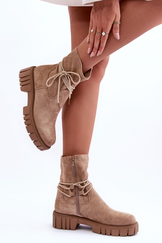 Women's Suede Boots with Lacing Beige Lineanor