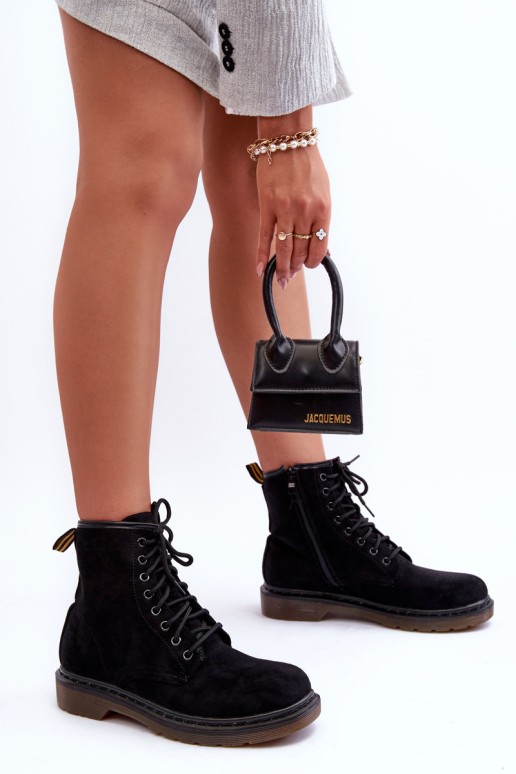 Suede Ankle Boots on Flat Heel Black Asteoris