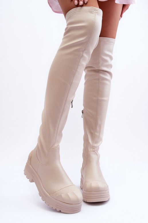 Zip-Up High Boots Beige Dudesa