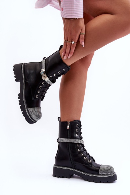 Women's Embellished Leather Ankle Boots Black Totah