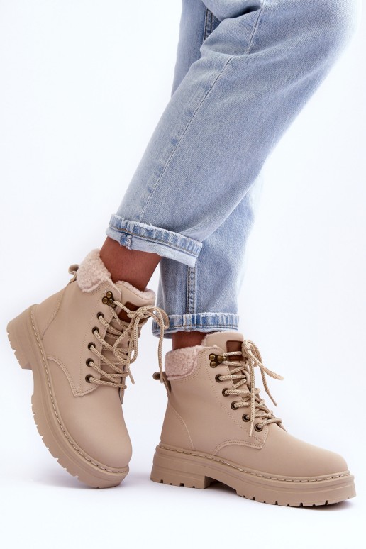 Women's Suede Trapper Boots Light Beige Jette