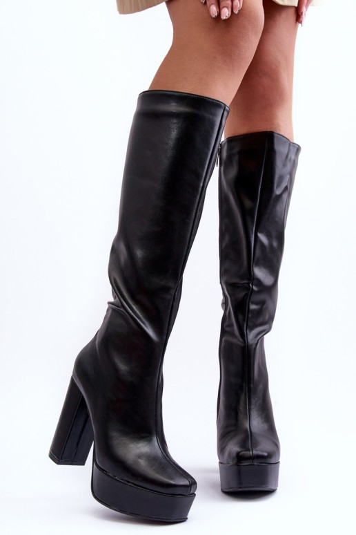 Over The Knee Boots With Heel And Platform Black Baldrema