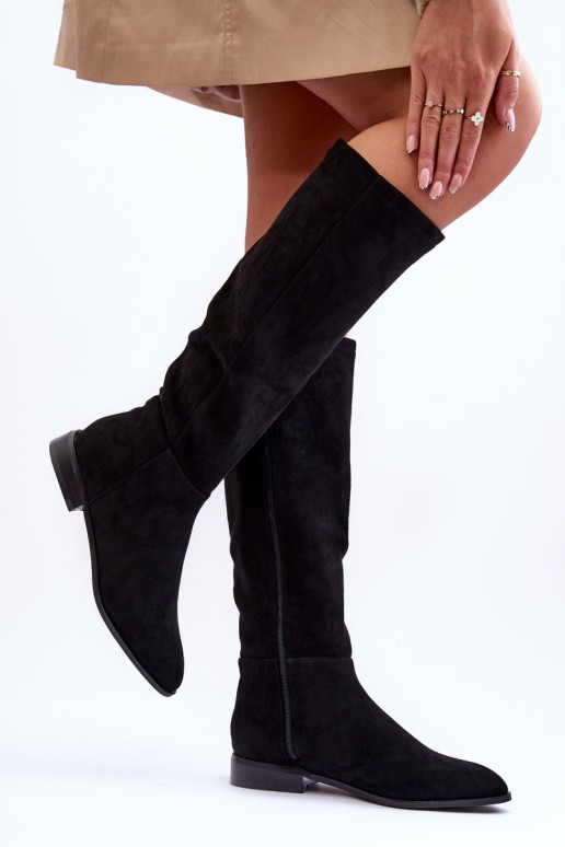 Leather Ankle Boots On Flat Heel Black Eelin