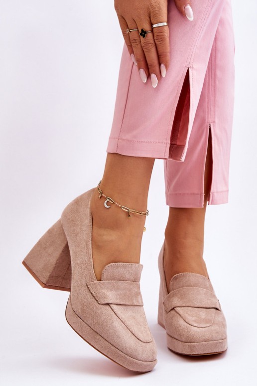 Suede Pumps On A Chunky Heel And Platform Beige Adriel