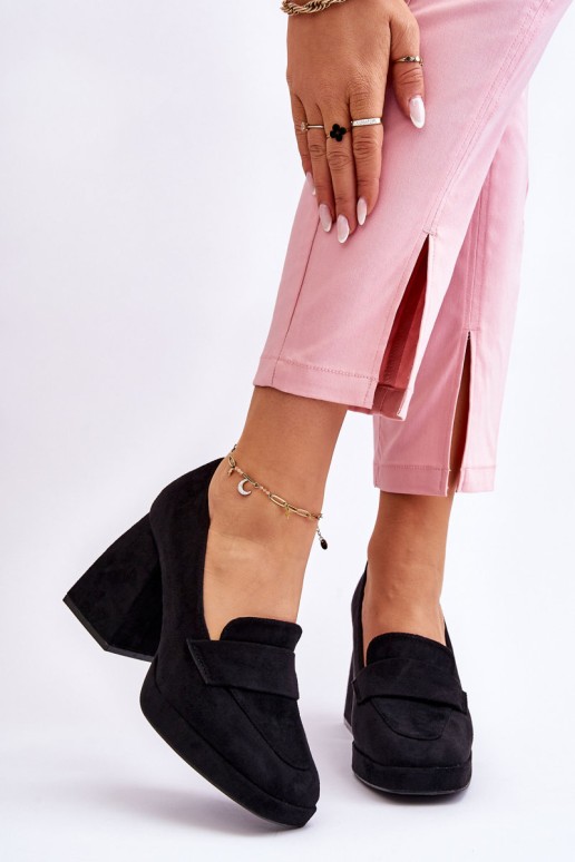 Suede Pumps On A Chunky Heel And Platform Black Adriel