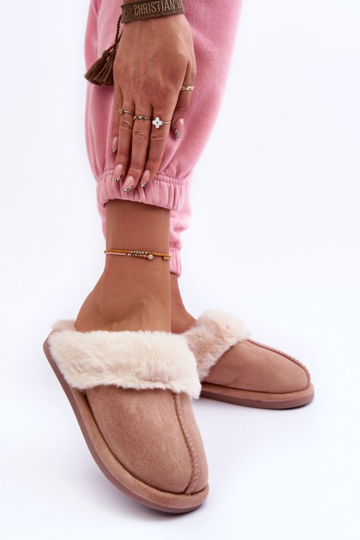 Women's Slippers with Fur Beige Pinky