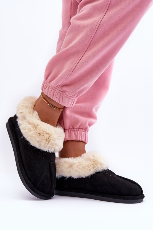 Women's Slippers With Fur Black Lanoze