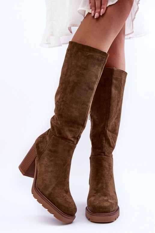 Leather Boots with Massive Heel Olive Virdana