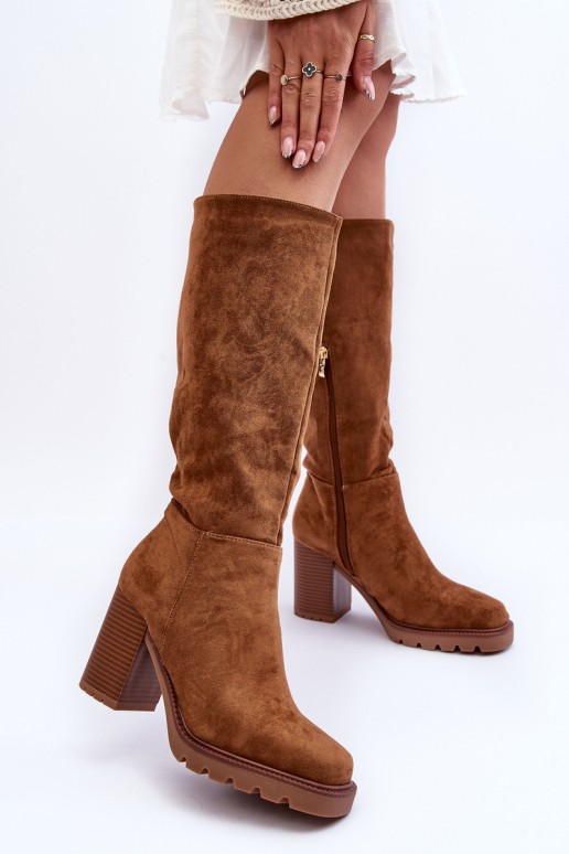 Suede Boots with Massive Heel Brown Virdana