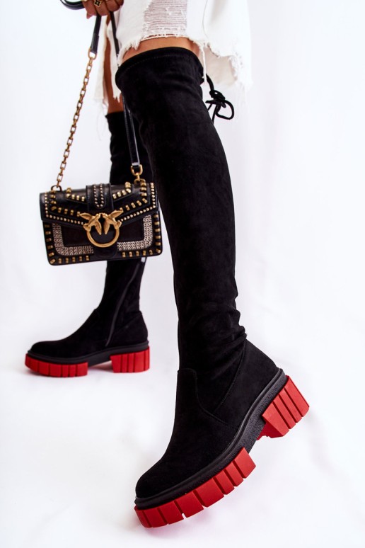 Moteriški zomšiniai darbiniai batai, juodi ir raudoni Cheera
