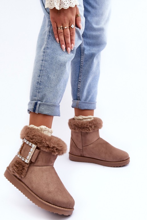 Faux Fur-Lined Clasp Snow Boots Dark Beige Dulca