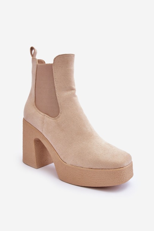 Leather Boots On Massive Heel Beige Sunilda