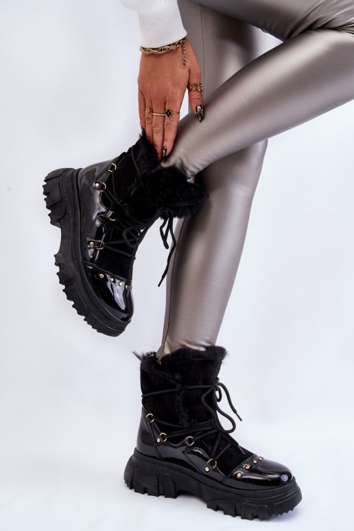 Women's Boots With Fur Lace-up Black Merron