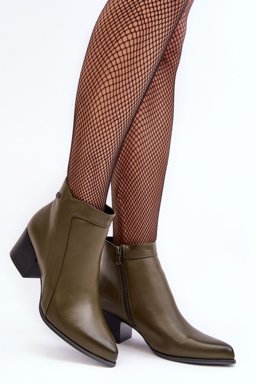 Leather Low Heel Boots Olive Cidi