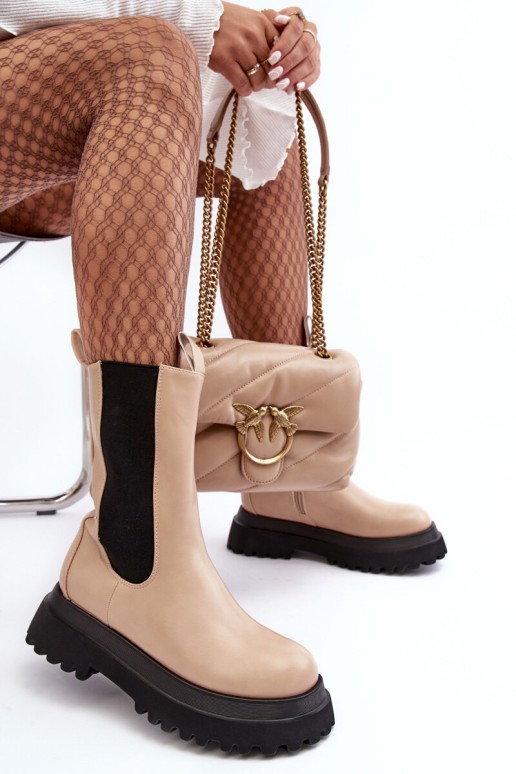 Women's Massive Platform Boots Beige Beatrice