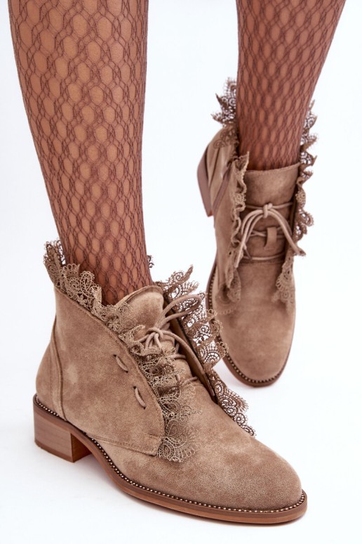 Women's Suede Boots on a Flat Heel Beige Klemovia