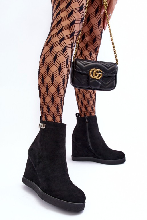 Leather Lined Heeled Boots With Ornamentation Black Vere