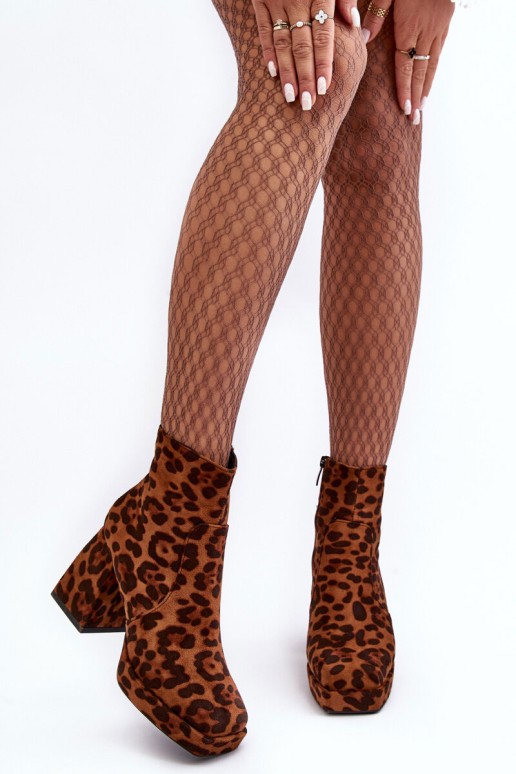 Animal Pattern Leather Boots On Massive Heel Brown Abnous