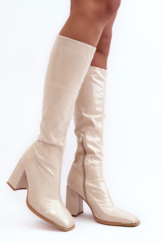 Knee-High Heeled Boots Beige Mlokva