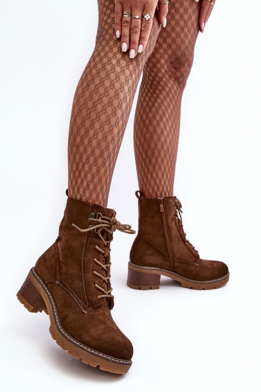 Women's Low Heel Lace-up Brown Adinail Boots