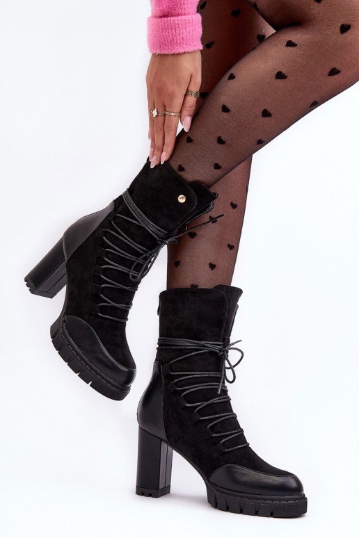 Women's Heeled Boots with Lacing Black Artie