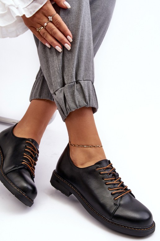 Women's Leather Lace-Up Shoes Black Nakera