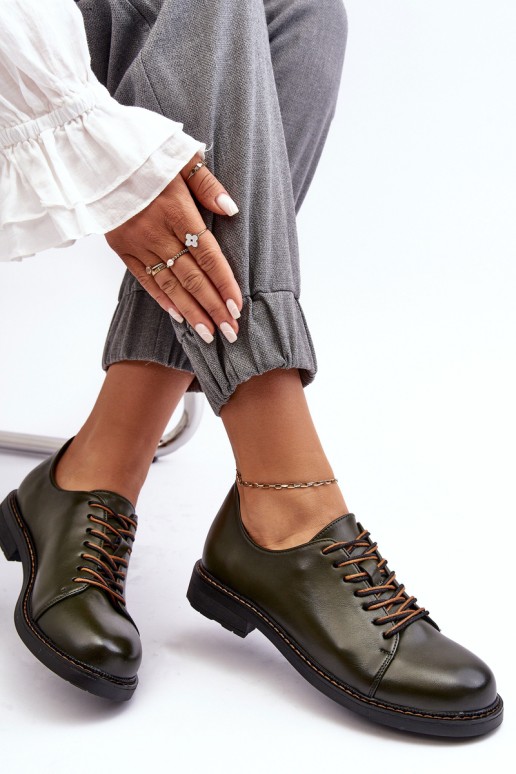 Ladies' Leather Lace-up Shoes Dark Green Naker