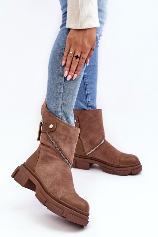 Women's Fashionable Suede Boots With Zip Dark Beige Kandell