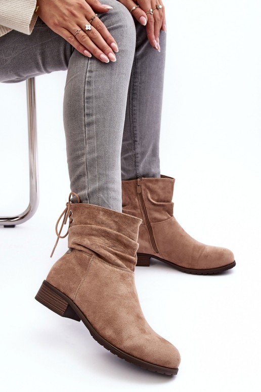 Women's Suede Ankle Boots on Flat Heel Beige Keresa