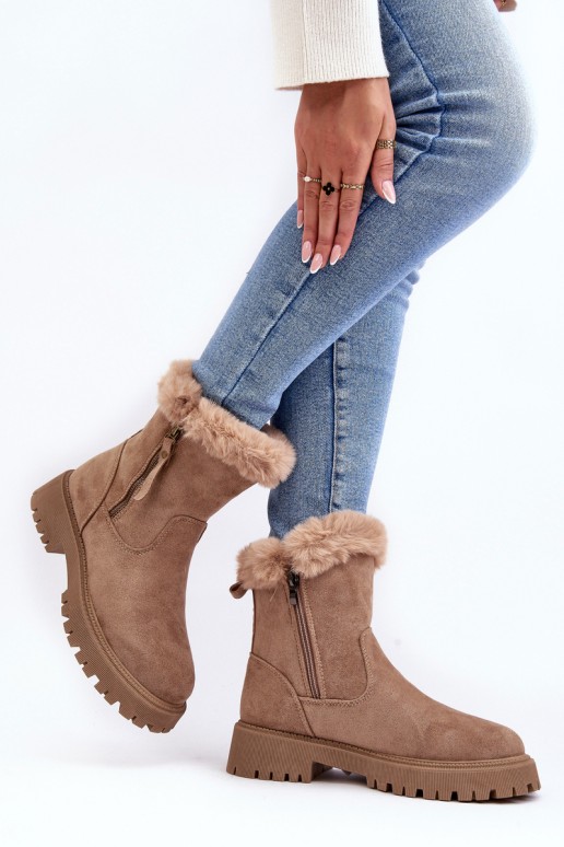 Women's Suede Boots with Fur Beige Hasiva