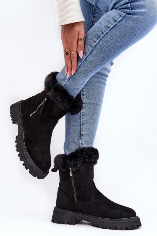 Women's Suede Boots With Fur Black Hasiva