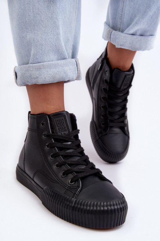 Women's Quilted Zip-Up Sneakers Black Big Star MM274020