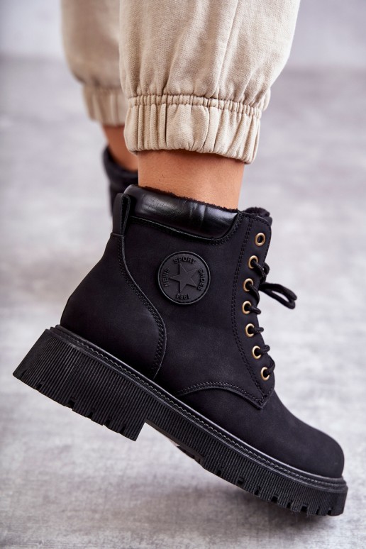 Leather Warm Boots Black Felizia Trappers